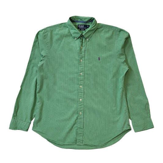 Polo Ralph Lauren Green White Check Slim Long Sleeve Shirt Uk Men's XL G588