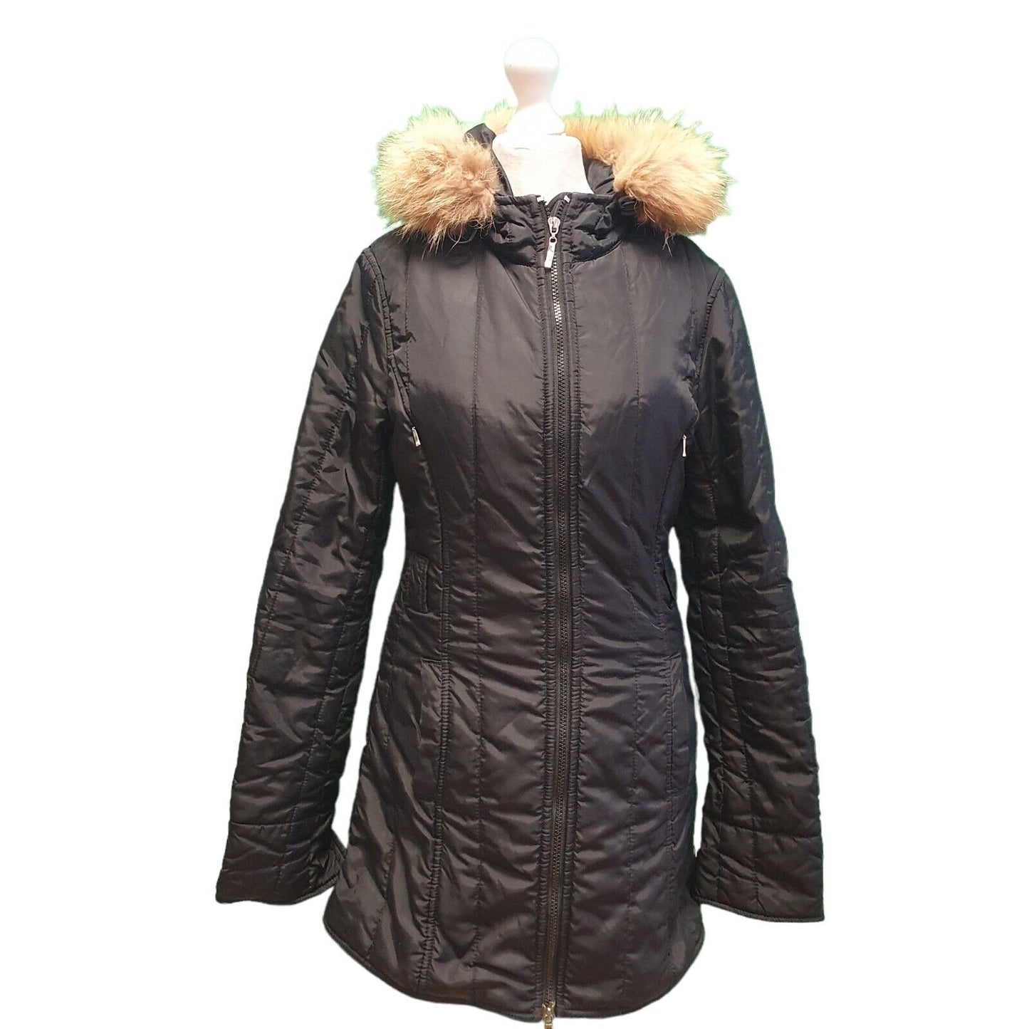 Calvin Klein Jeans Black Zipped Hooded Parka coat Women's xS 6 eu 34 G751