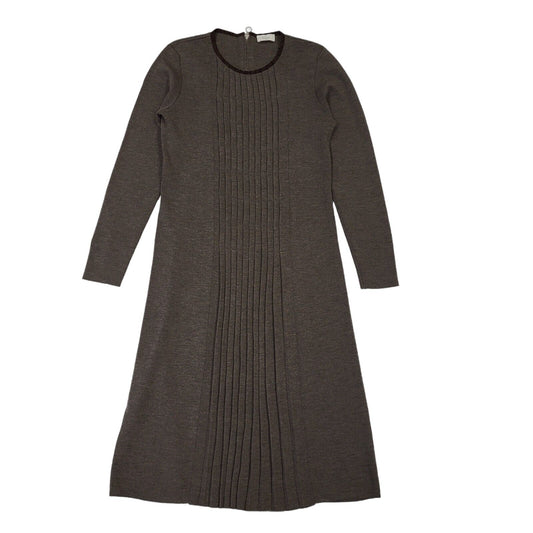 Elegance Brown Long Sleeve Daywear Wool Dress UK Women's 12 BB345