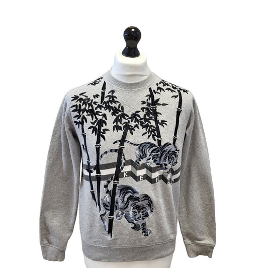 Kenzo Y2K Sweatshirt Crew Neck Tiger Print Grey Mens UK S EU 48 G143