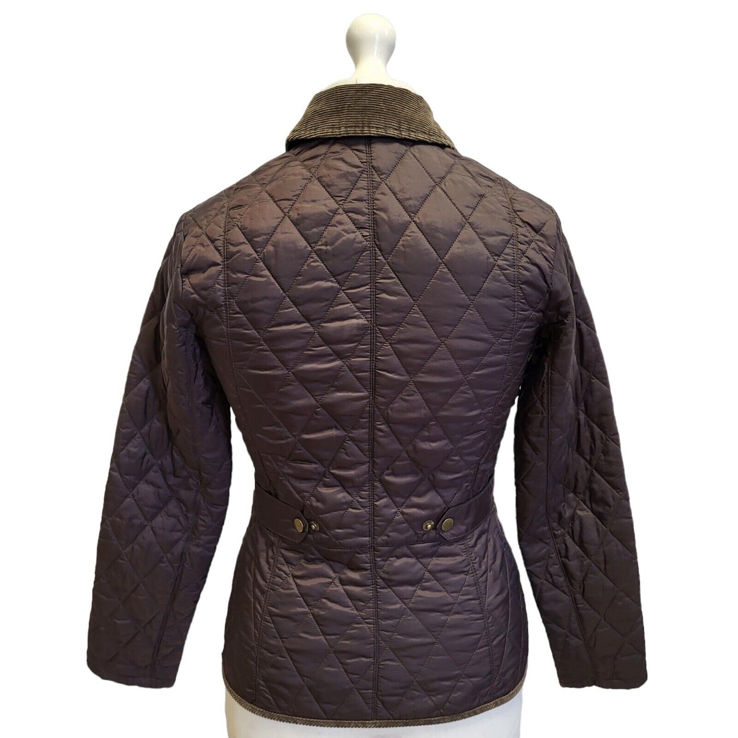 Barbour Vintage Quilt Brown Snap Fasten Jacket Uk Women's 8 Eu 36 G14