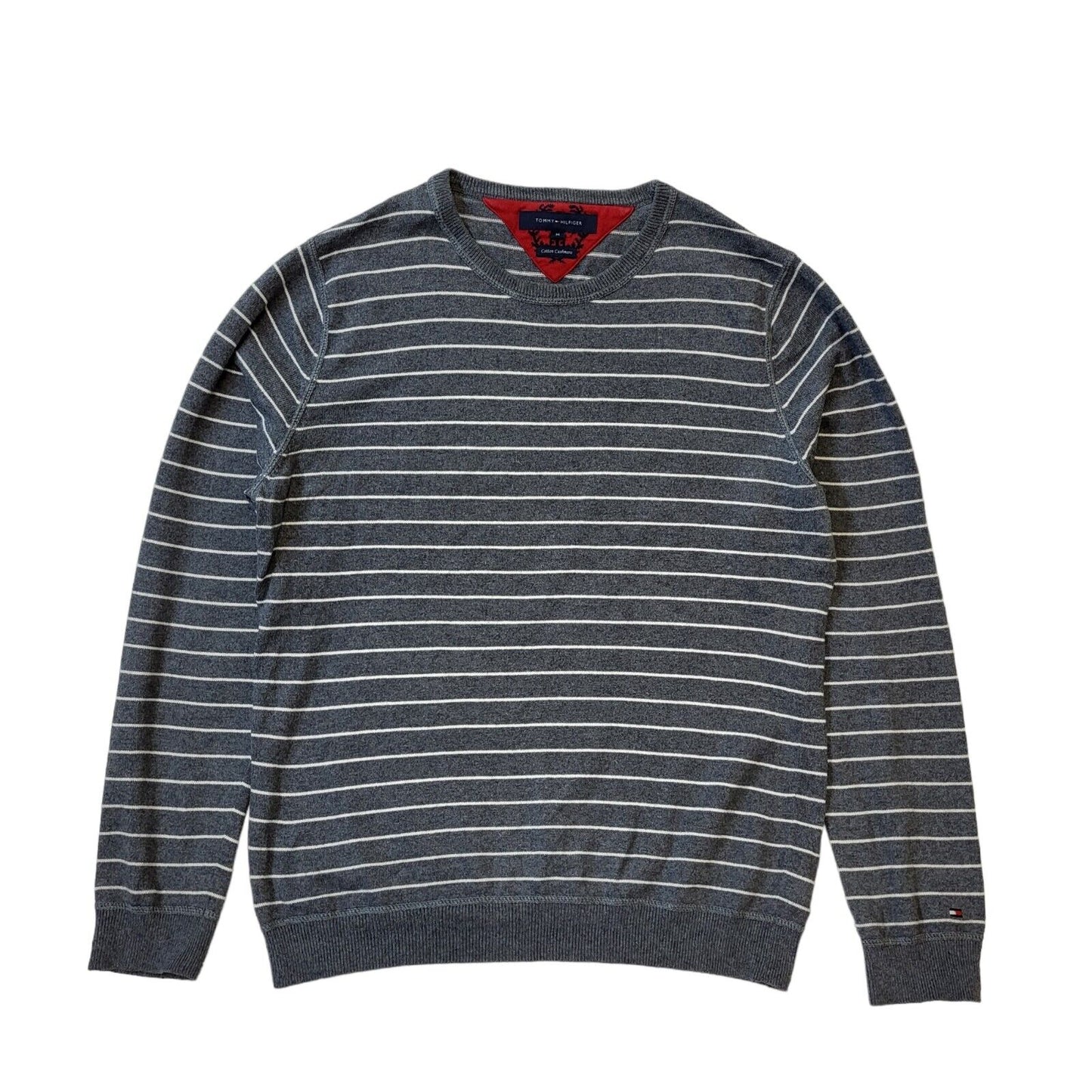 Tommy Hilfiger Jumper Crew Neck Grey White Striped Mens UK M EU 50 G373