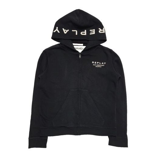 Replay Black Zip Long Sleeve Sweatshirt Hoodie uk Women's M 10 H791
