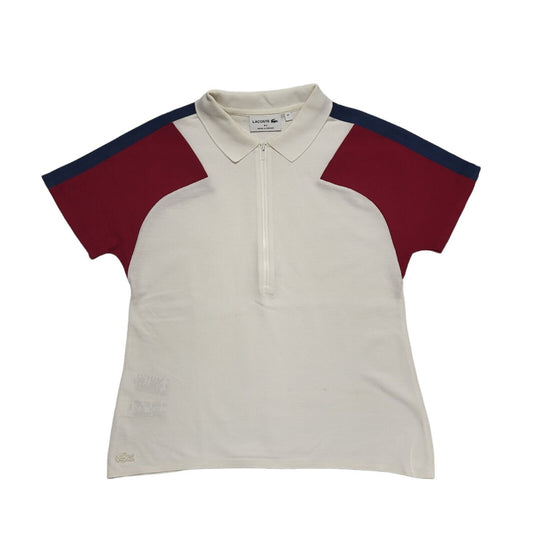 Lacoste White Maroon Short Sleeve Polo Shirt Women's UK L 12-14 H678