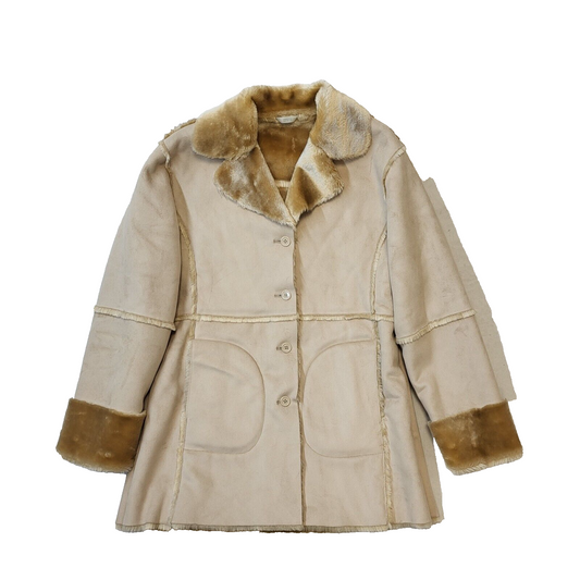 Marks & Spencer Beige Faux Fur Long Sleeve Coat Women's L 14 eu 42 G851