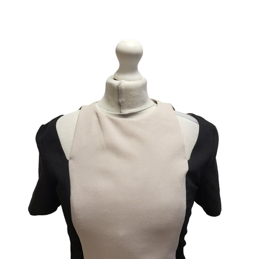 Miss Selfridge Black Beige Sleeveless Bodycon Dress UK Women's 10 Bnwt BB361