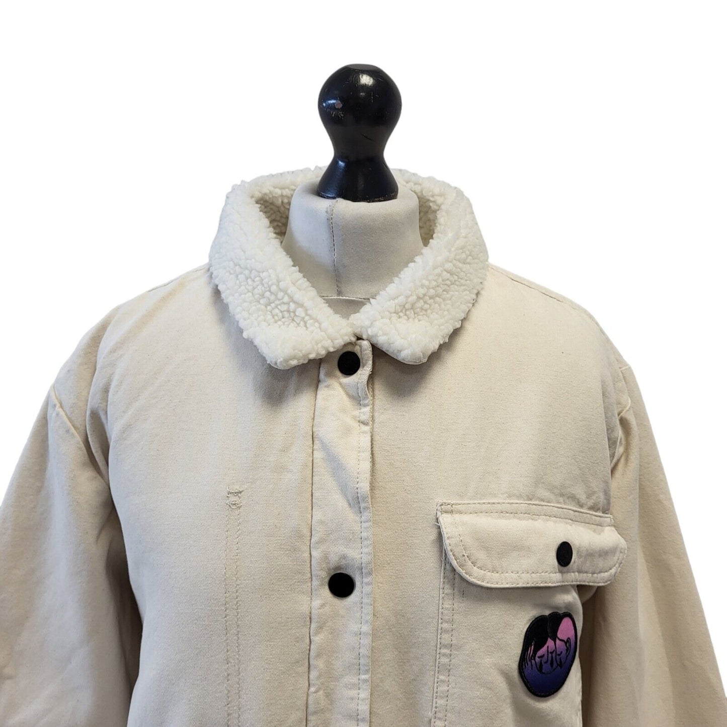 Vans Cream Fleece Lined Snap Fasten Jacket Uk Women's XL G731