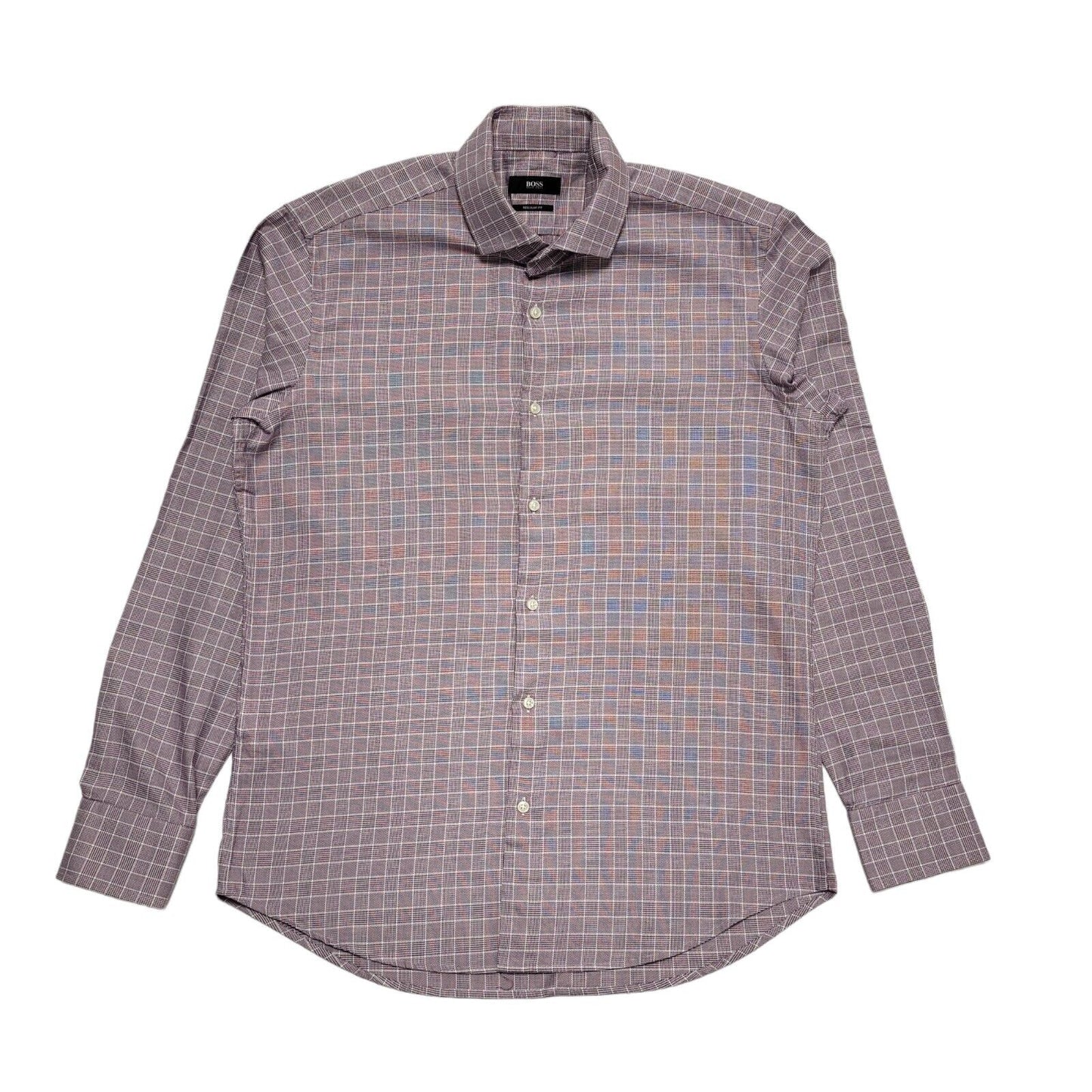 Hugo Boss Purple White Check L/Sleeve Regular Fit Shirt UK Men's Medium H652