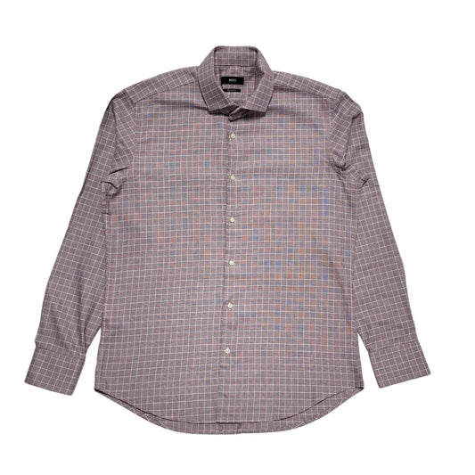 Hugo Boss Purple White Check L/Sleeve Regular Fit Shirt UK Men's Medium H652