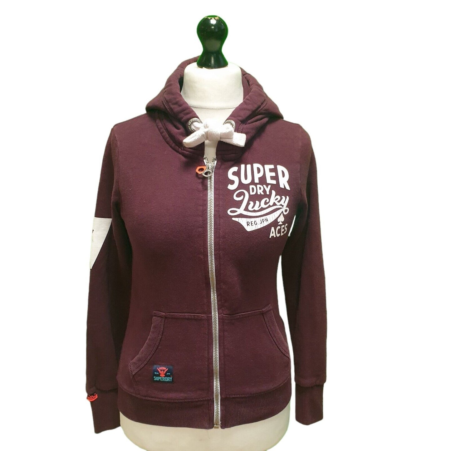 Superdry Maroon Zipped Drawstring Sweatshirt Hoodie Women's Uk XS 6 EU 34 H937