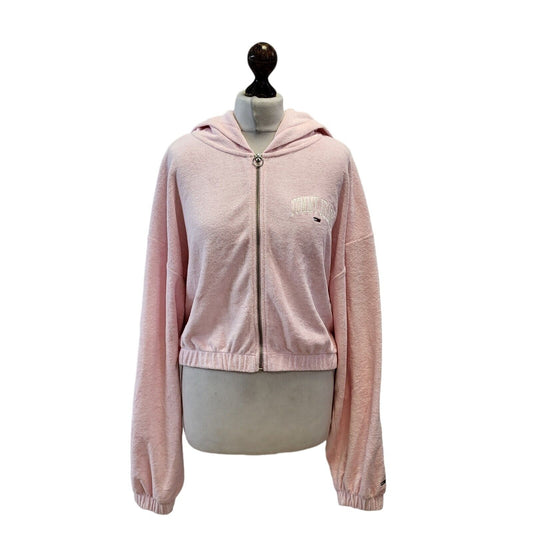 Tommy Hilfiger Light Pink Cropped Zipped Hoodie Uk Women's XL Eu 42 G242