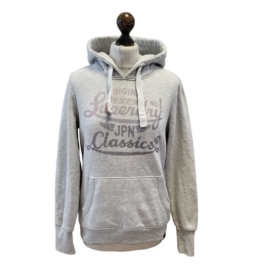 Superdry Grey Pullover Sweatshirt Hoodie Uk Women's L Eu 40 G243