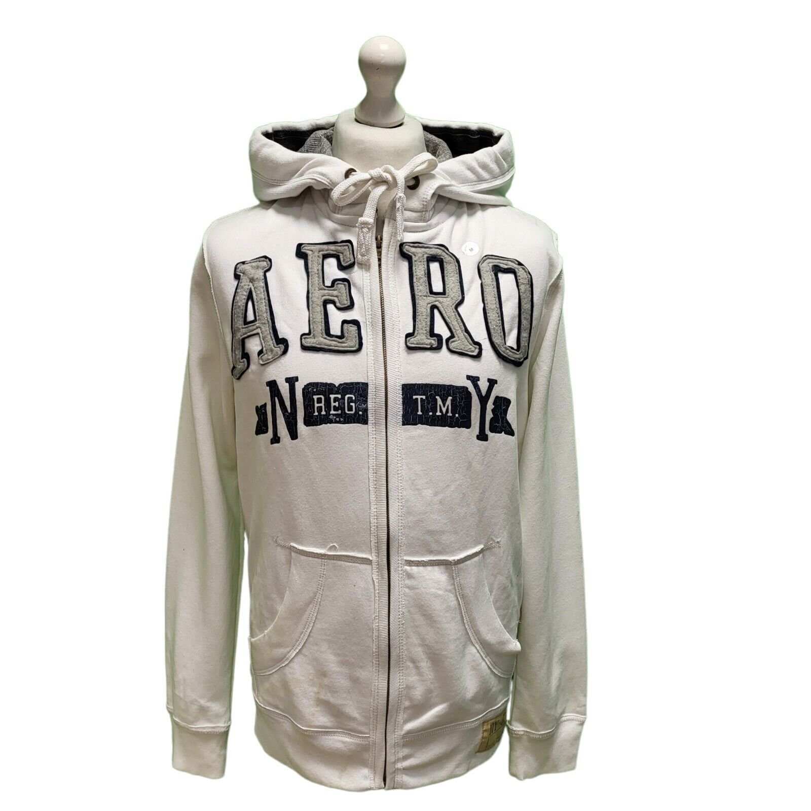 Aeropostate White Long Sleeve Zip Sweatshirt Hoodie Men's UK M EU 50 H594 BNWT