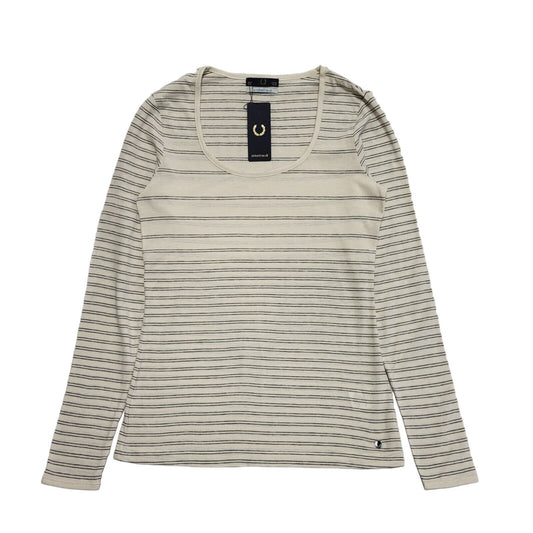 Fred Perry Cream Striped Slim Fit  Shirt Women's Uk M 10 EU 38 BNWT  G813