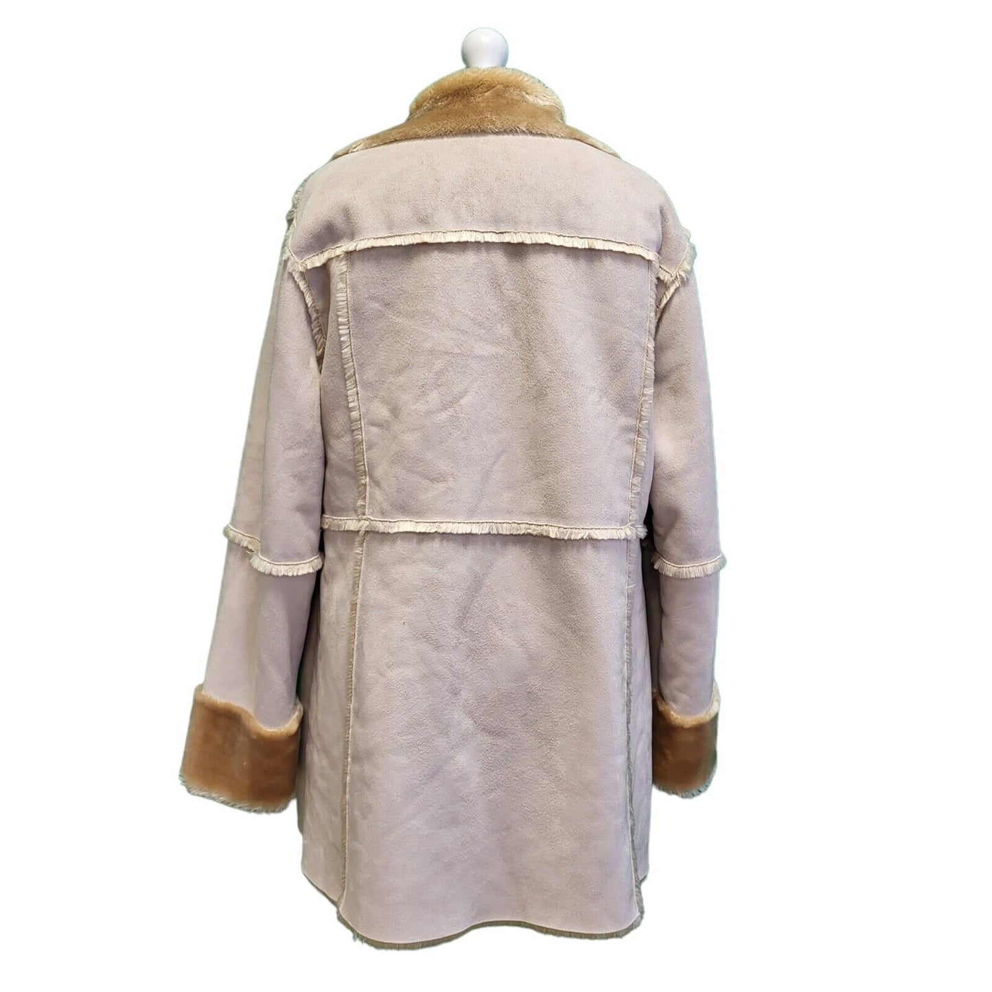 Marks & Spencer Beige Faux Fur Long Sleeve Coat Women's L 14 eu 42 G851