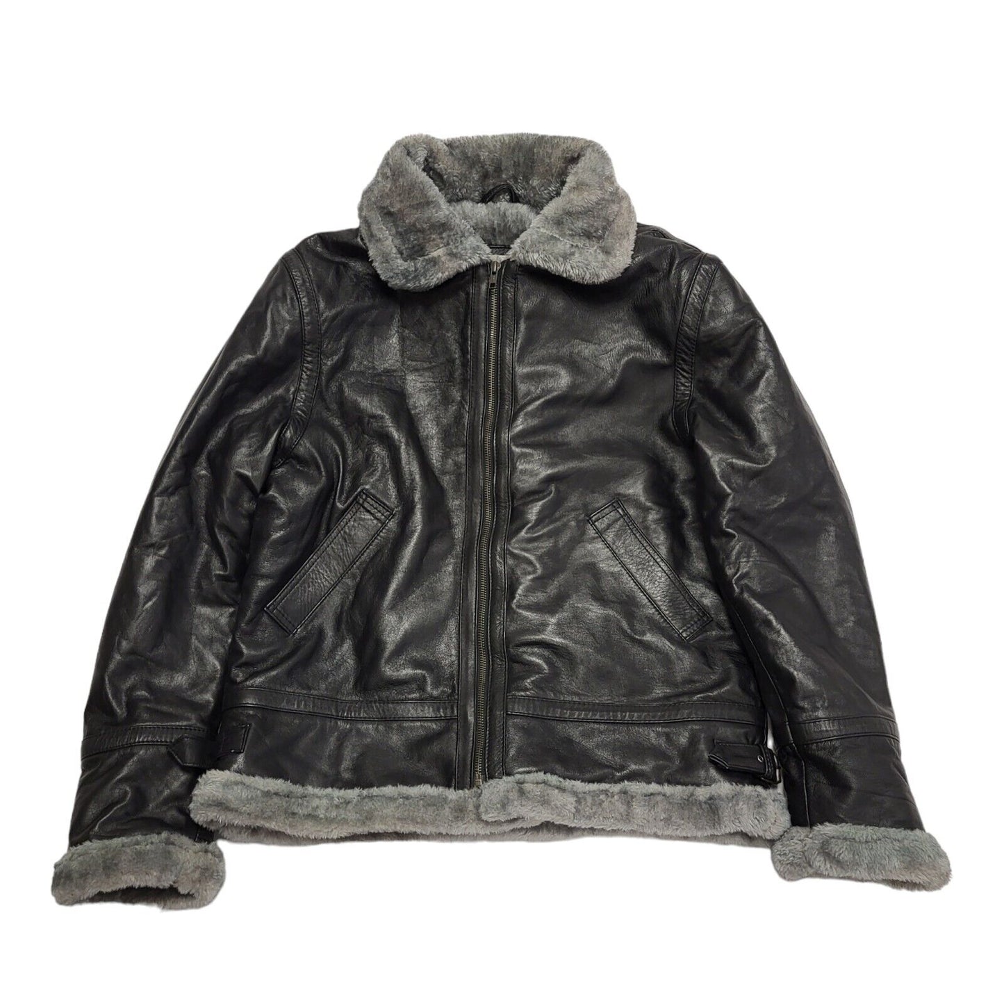 Feather Skin Black Zipped Leather Jacket Uk Men's Small BB323