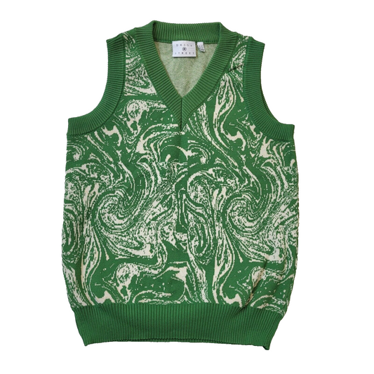 Daisy Street Green White Abstract Sleeveless Jumper Women's UK M 10 EU 38 H67
