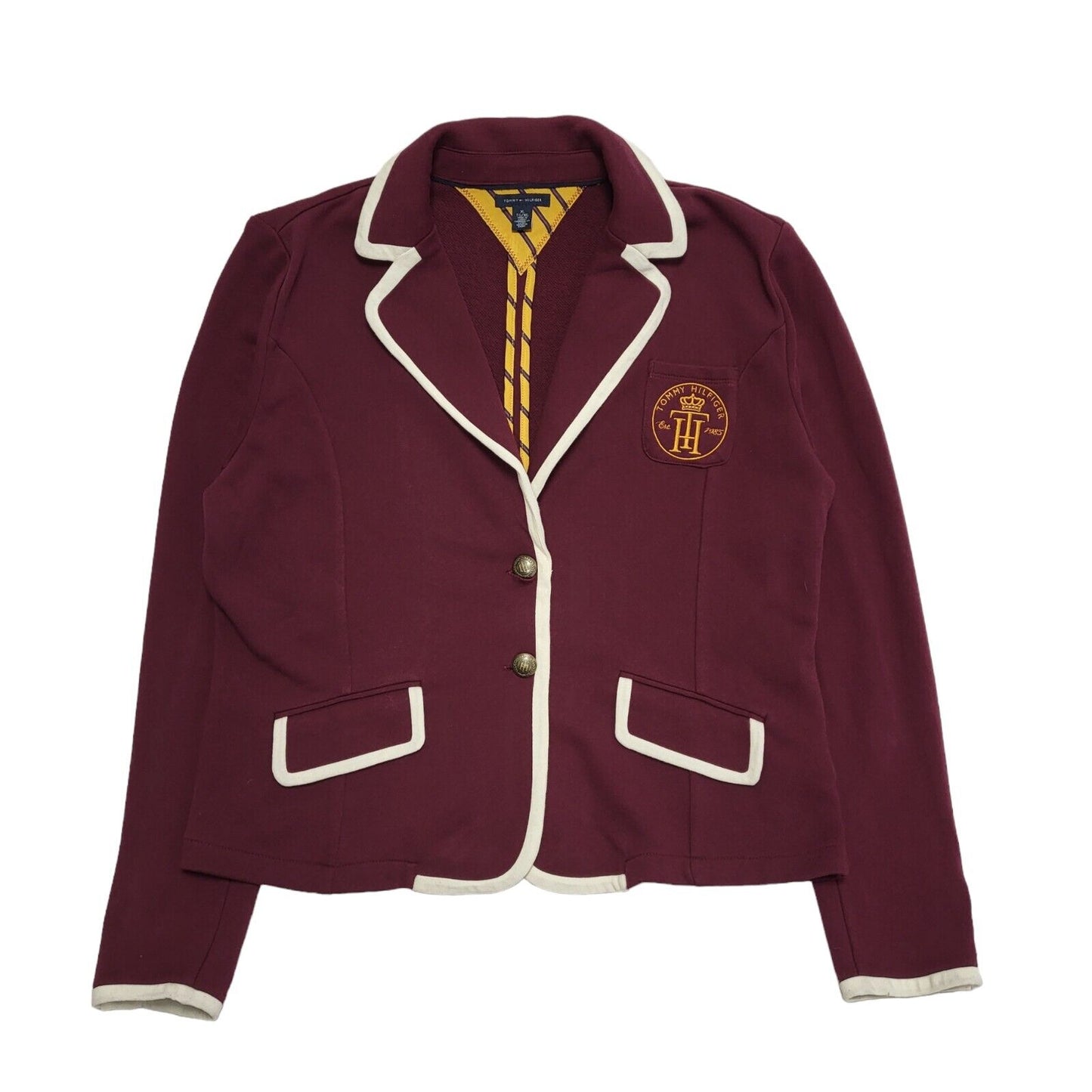 Tommy Hilfiger Burgundy Button Collared Suit Jacket Uk Women's 14 xL H719