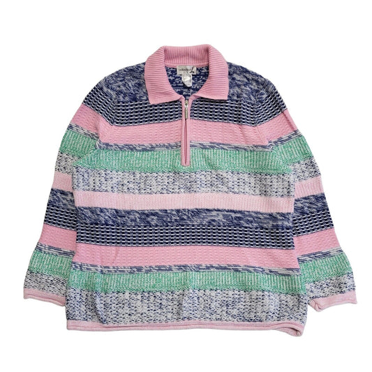 Collection L Pink Blue Striped Collared 1/4 Zip Knit Jumper Women's UK 18 H230