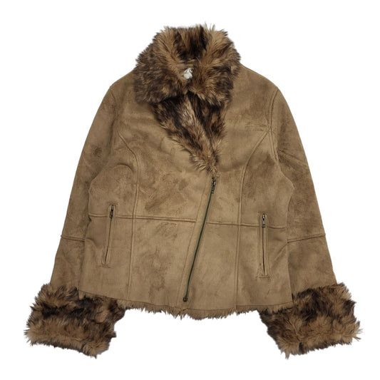 Emma Fontaine Brown Suede Faux Fur Collared Jacket UK Women's 14 H690