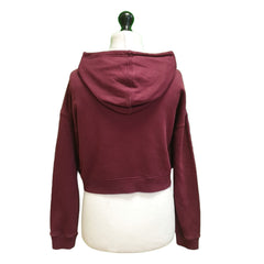 Adidas Maroon Cropped Drawstring Sweatshirt Hoodie Women's UK XS 6 EU 34 H946