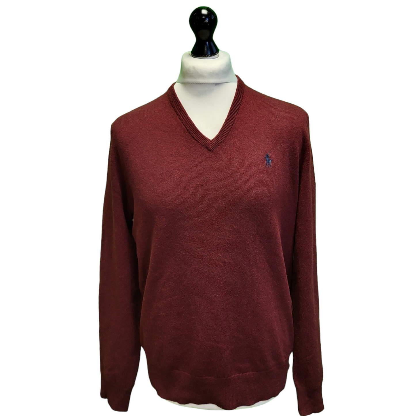 Polo Ralph Lauren Burgundy Long Sleeve Knit V-Neck Jumper Men's UK M EU 50 H973