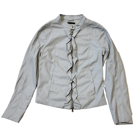 Sisley Light Blue Ruffle Faux Leather Jacket Uk Women's 12 G700