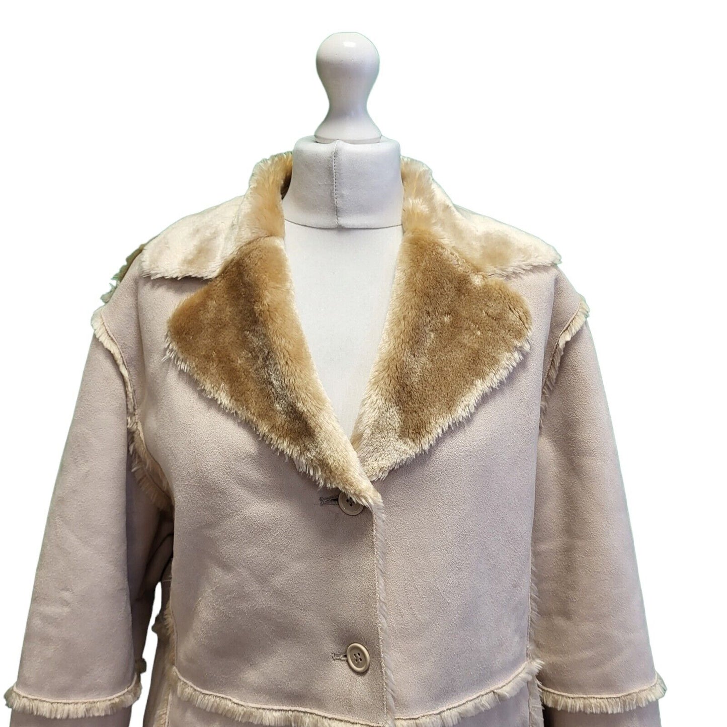 Marks & Spencer Beige Faux Fur Long Sleeve Coat Women's L 14 eu 42 G851