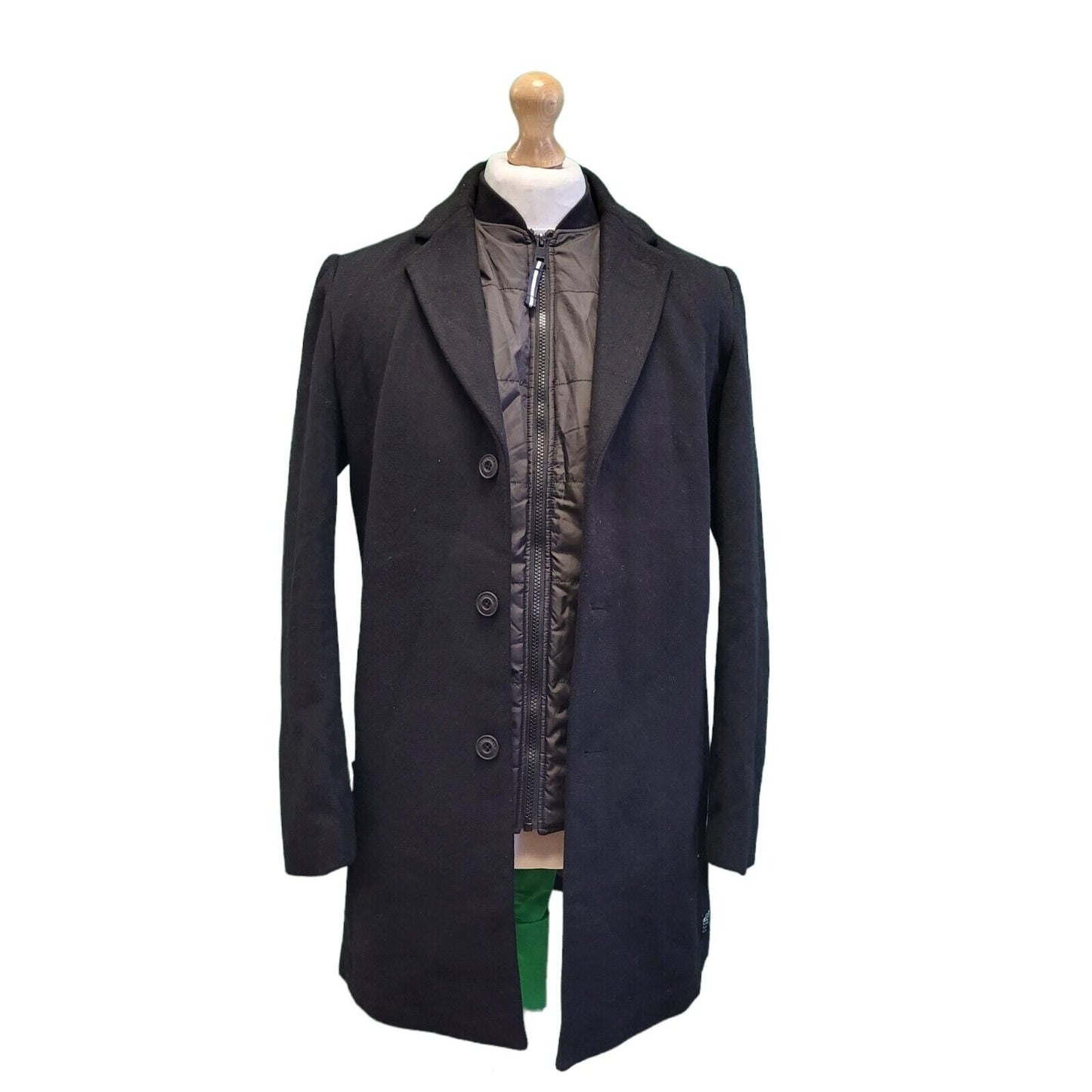 Tom Tailor Black Lined Wool Blend Overcoat Blazer Jacket Men's uk S H82