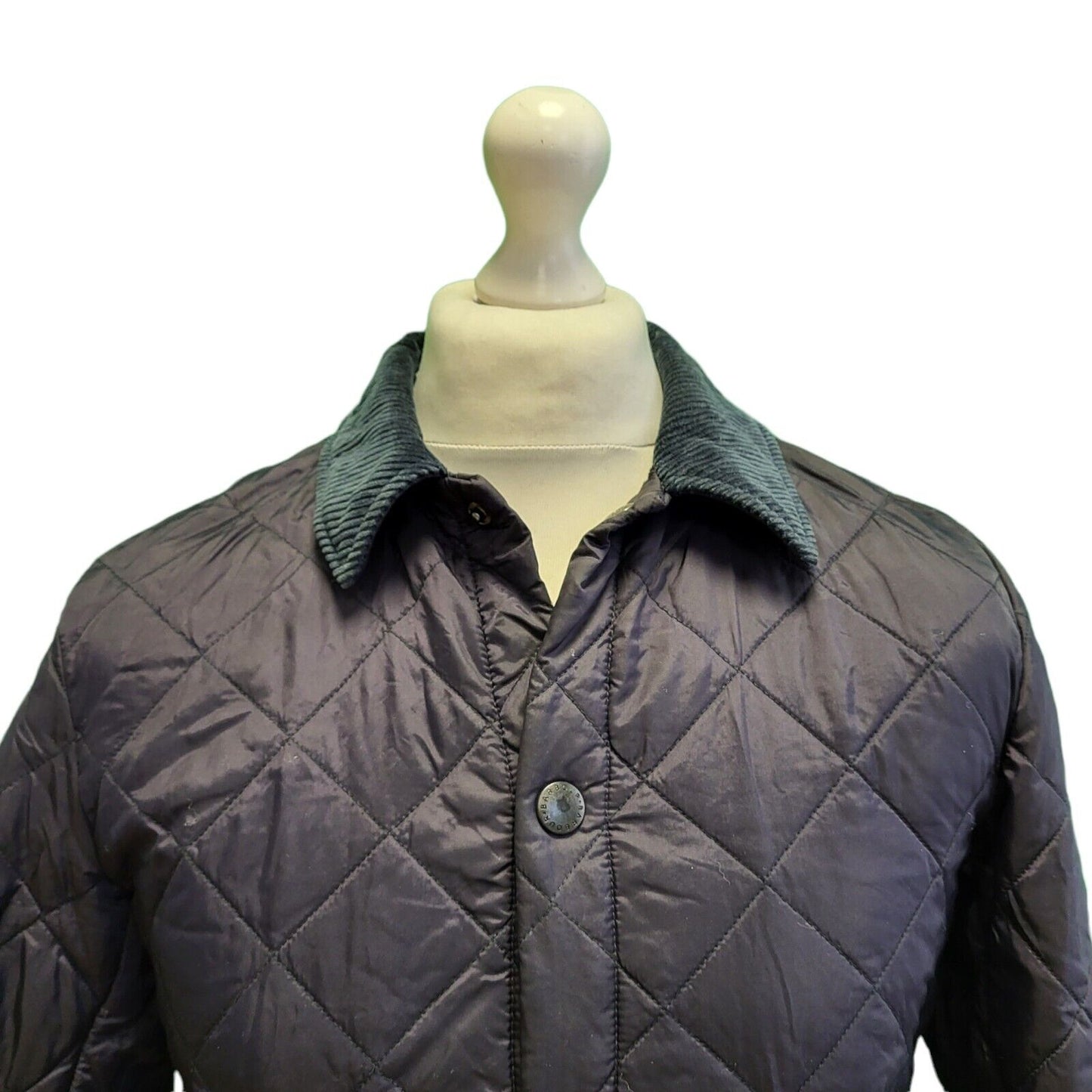 Barbour Liddesdale Navy Blue Snap Fasten Quilted Jacket Men's  uk xS H74