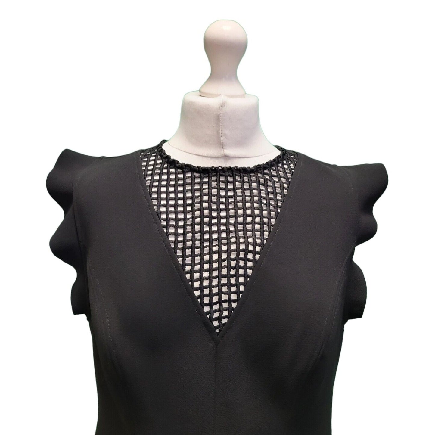 Next Black Lace Front Cap Sleeve A-Line Formal Dress Women's UK 16 G762