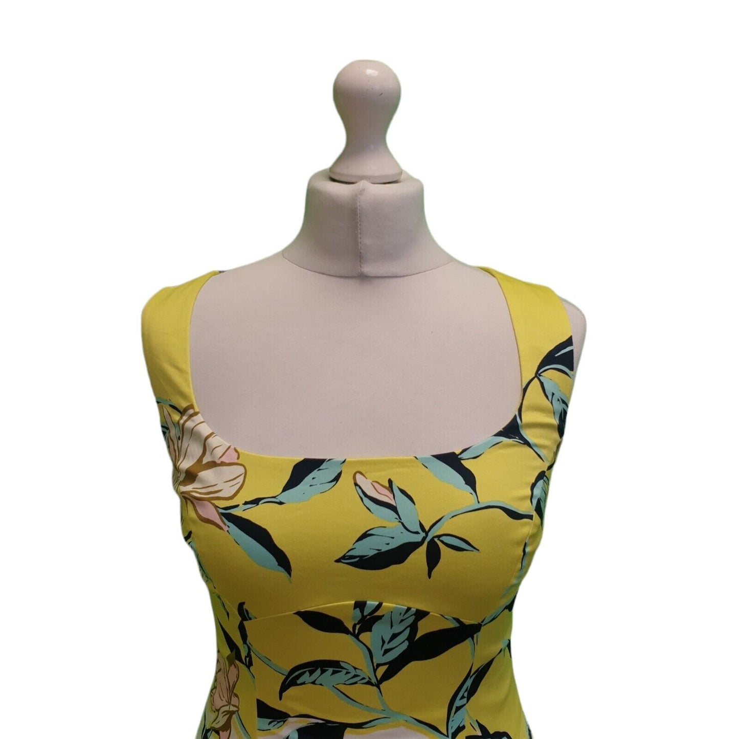 Karen Millen Green Blue Floral Sleeveless A-Line Formal Dress UK Women's 6 H755