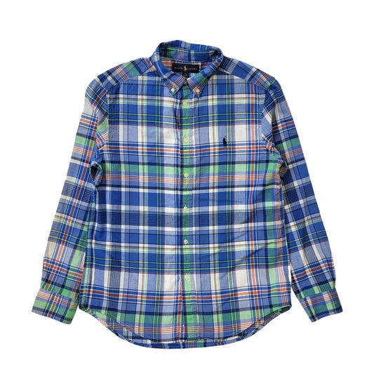 Polo Ralph Lauren Blue White Check Long Sleeve Shirt Uk Women's Large G598
