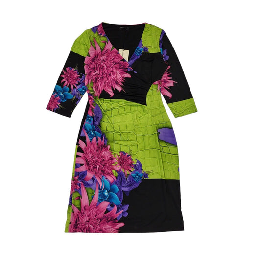 James Lakeland Black Green 1/2 Moon Neck Dress UK Women's L Bnwt BB355