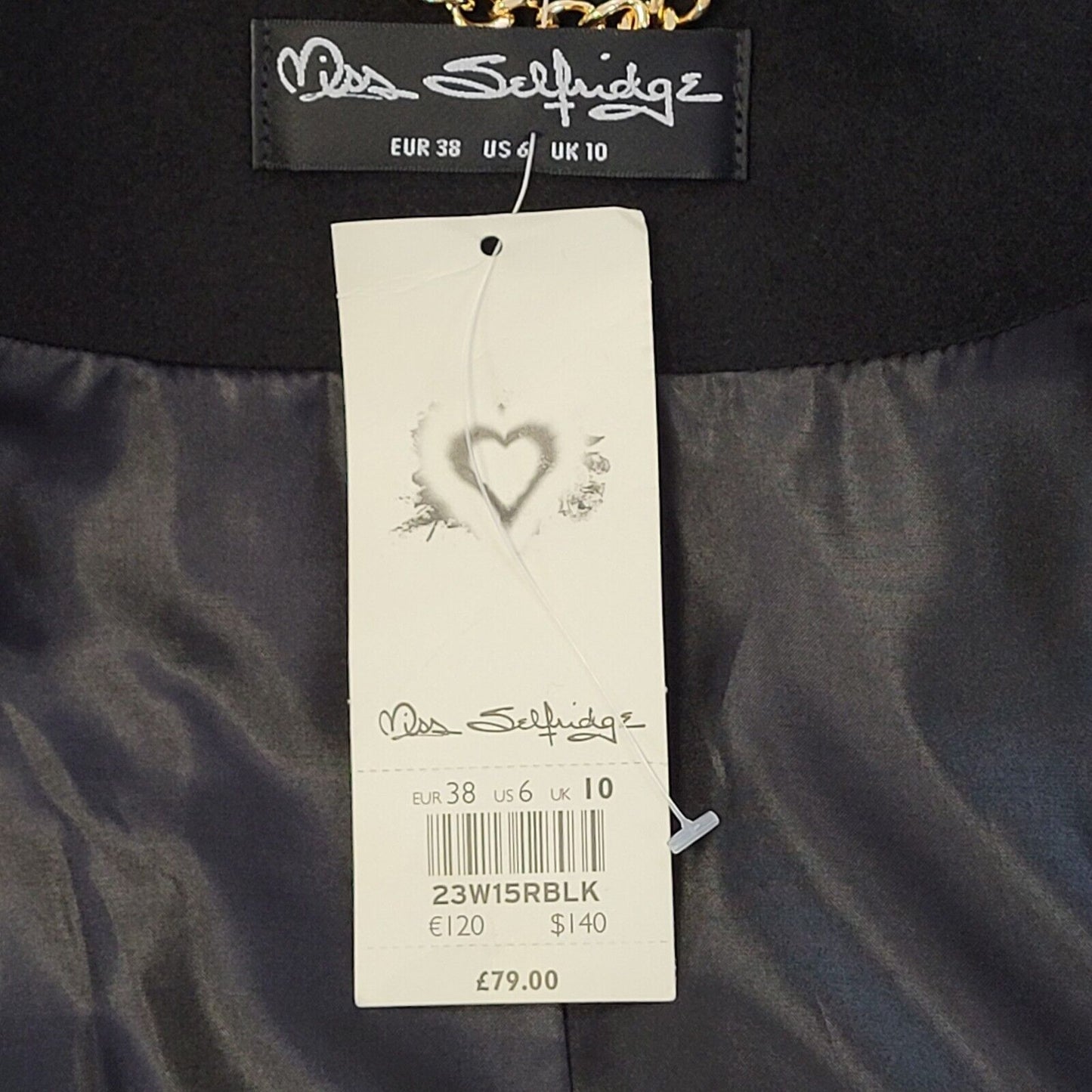 Miss Selfridge Black Double Breasted Coat UK Women's 10 Bnwt G662