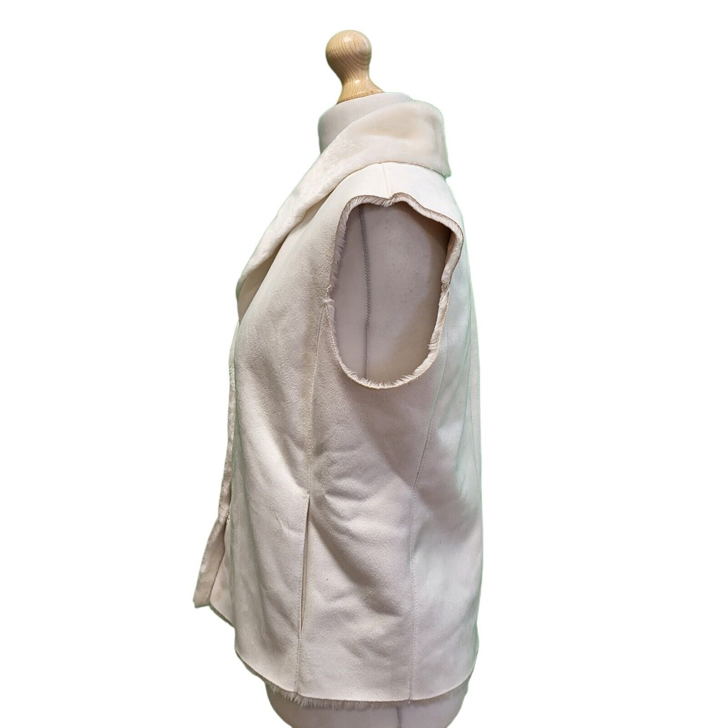 Ralph Lauren White Brown Faux Fur Collared Gilet UK Women's L H695