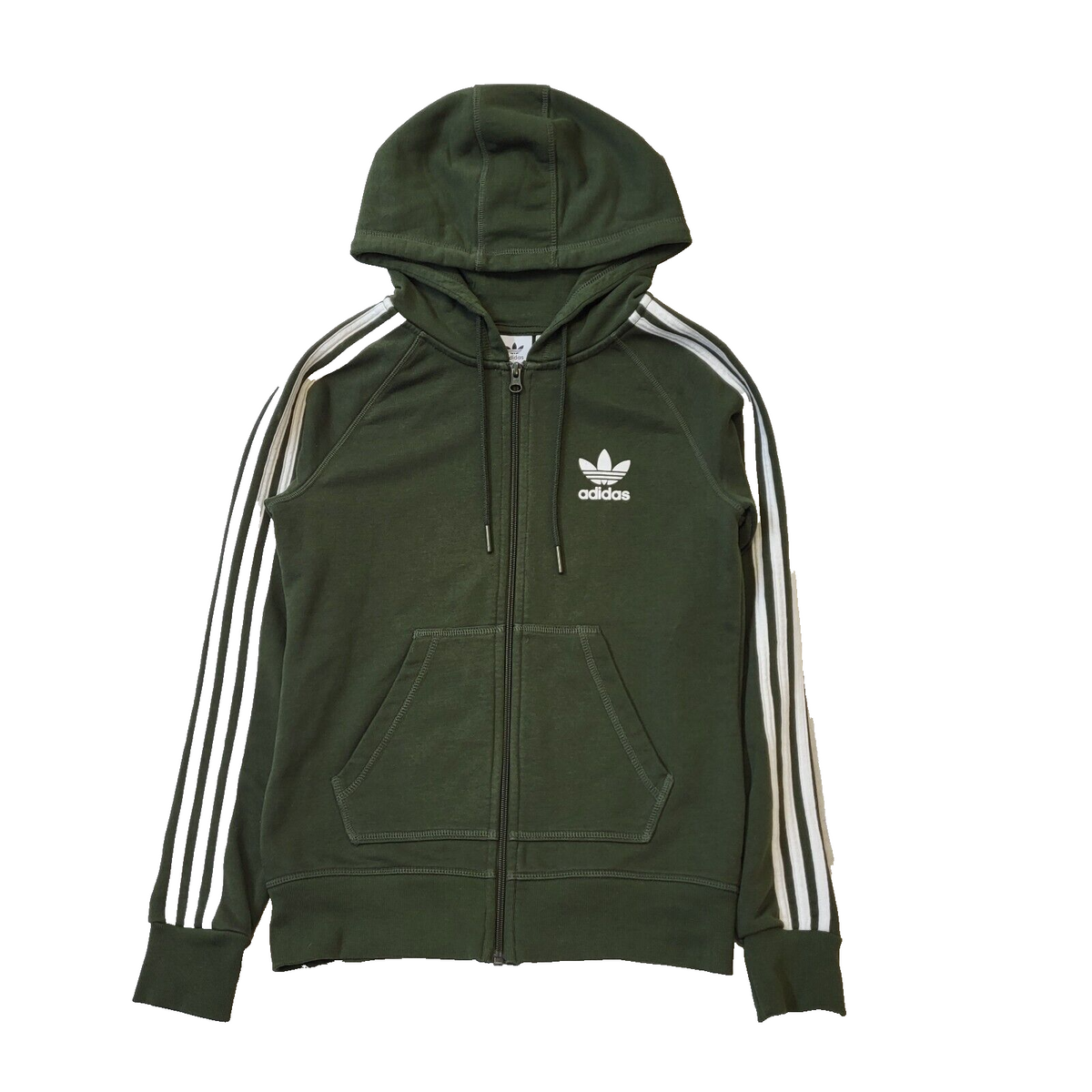 Adidas Green Zipped Drawstring Sweatshirt Hoodie Women's Uk S 8 H280