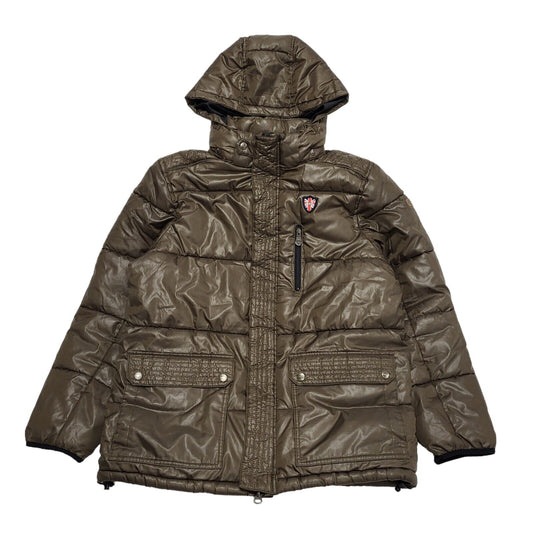 Puffa Quilted Outwear Brown Zipped Hooded Jacket Uk Men's Medium BB306