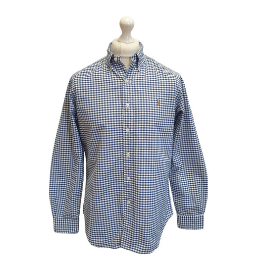 Polo Ralph Lauren Blue White Check Classic Fit Men's Shirt Uk M Eu 50 G73
