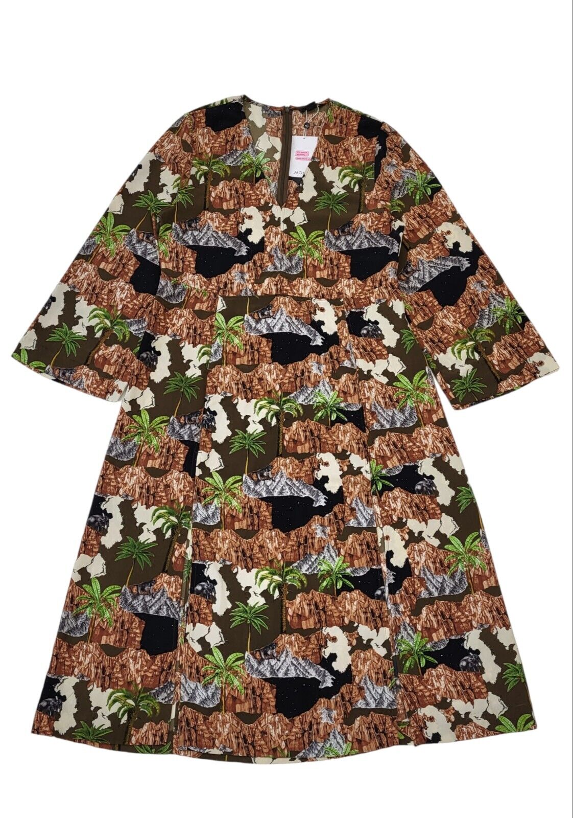 Monki Brown Green Floral Summer Dress Uk Women's M Eu 38 Bnwt G253