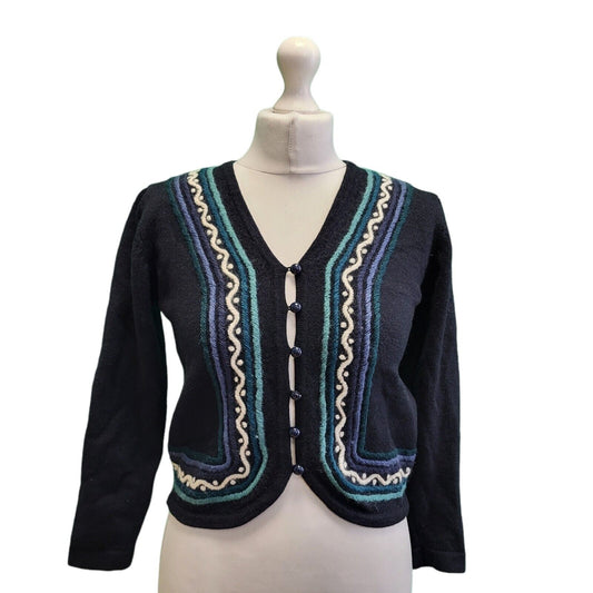Country Casuals Blue Knit Button Front Wool Cardigan Women's UK Small H177