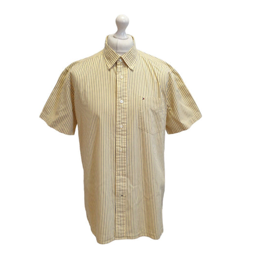 Tommy Hilfiger Yellow Blue Striped Short Sleeve Shirt Uk Men's L Eu 54 G83