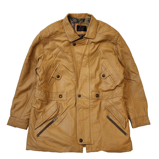 Piel's Club Brown Tan Full Zip Collared Leather Jacket Men's uk XL eu 54 H76