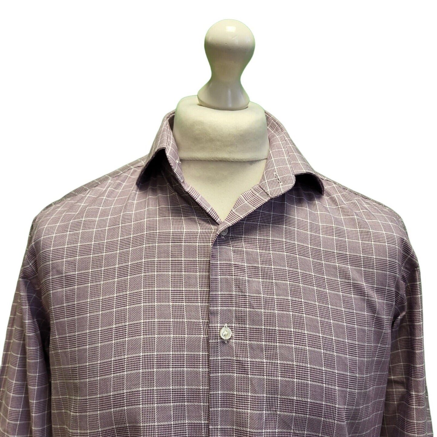 Hugo Boss Purple White Check L/Sleeve Regular Fit Shirt UK Men's Medium H652