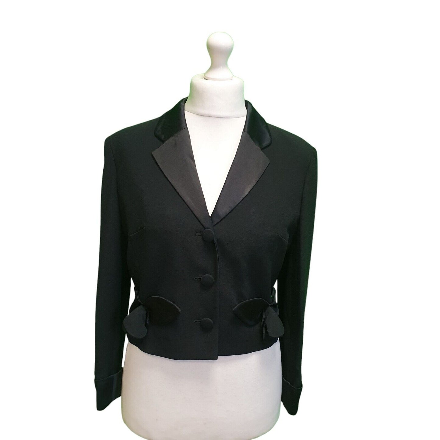 Moschino Black Collared Cropped Suit Blazer Jacket UK Women's 14 H787