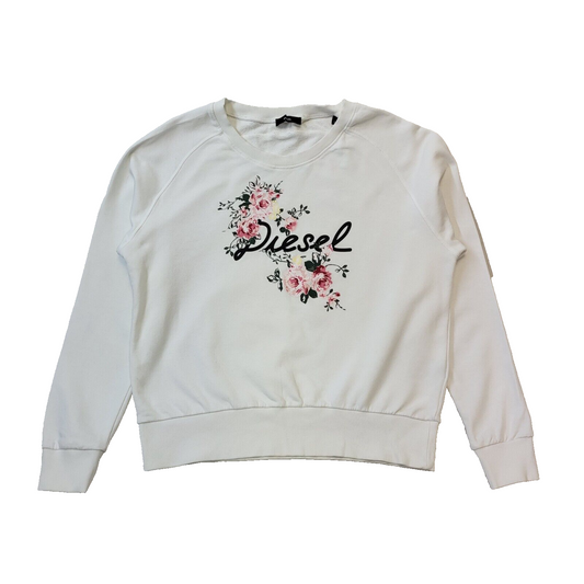 Diesel White Floral Retro Long Sleeve Sweatshirt Women's Uk L 12 H112