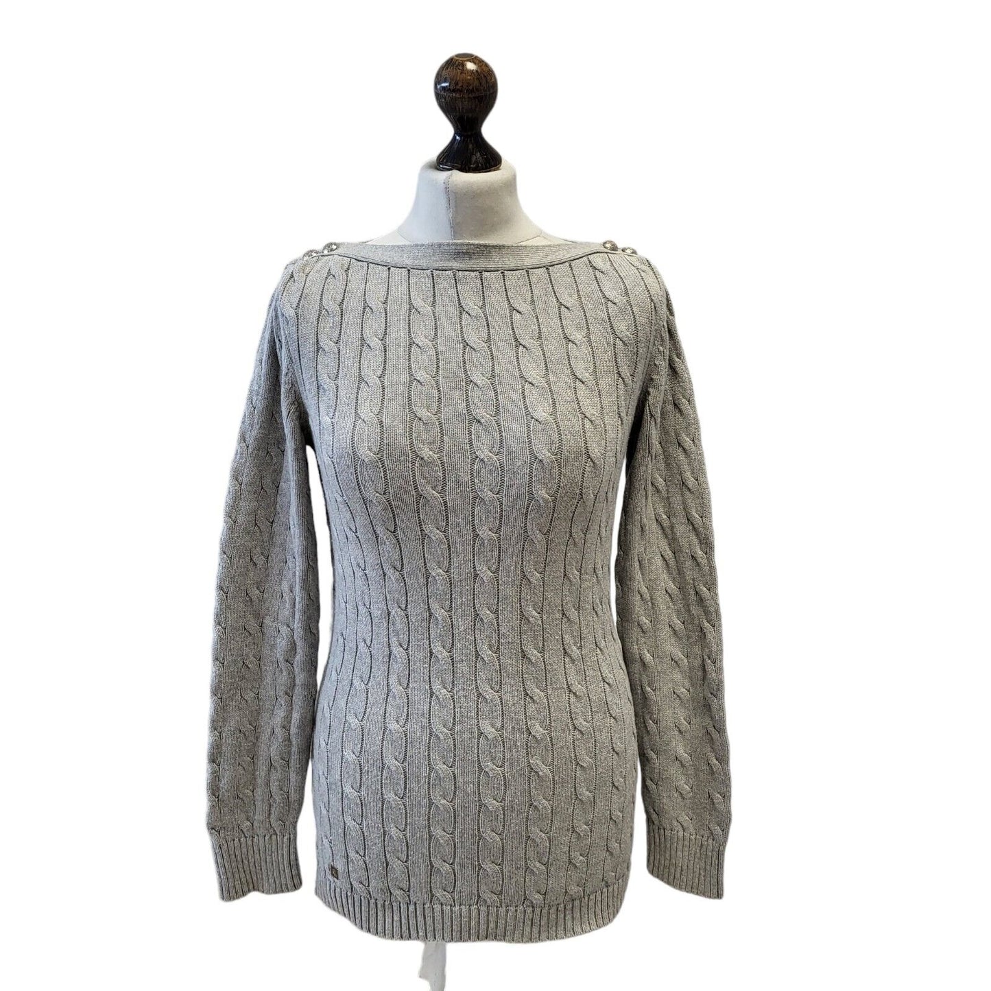 Polo Ralph Lauren Jumper Grey Cable Knit Uk Women's Size M G421