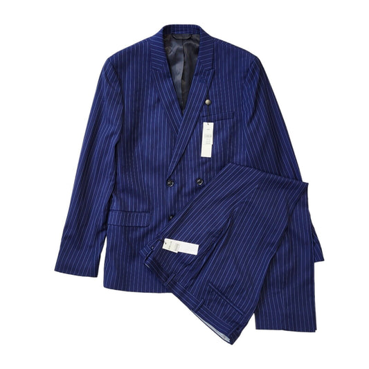 Topman Blue Striped Skinny Suit Jacket & Trousers Uk Men's L 42" W36 L32 G274