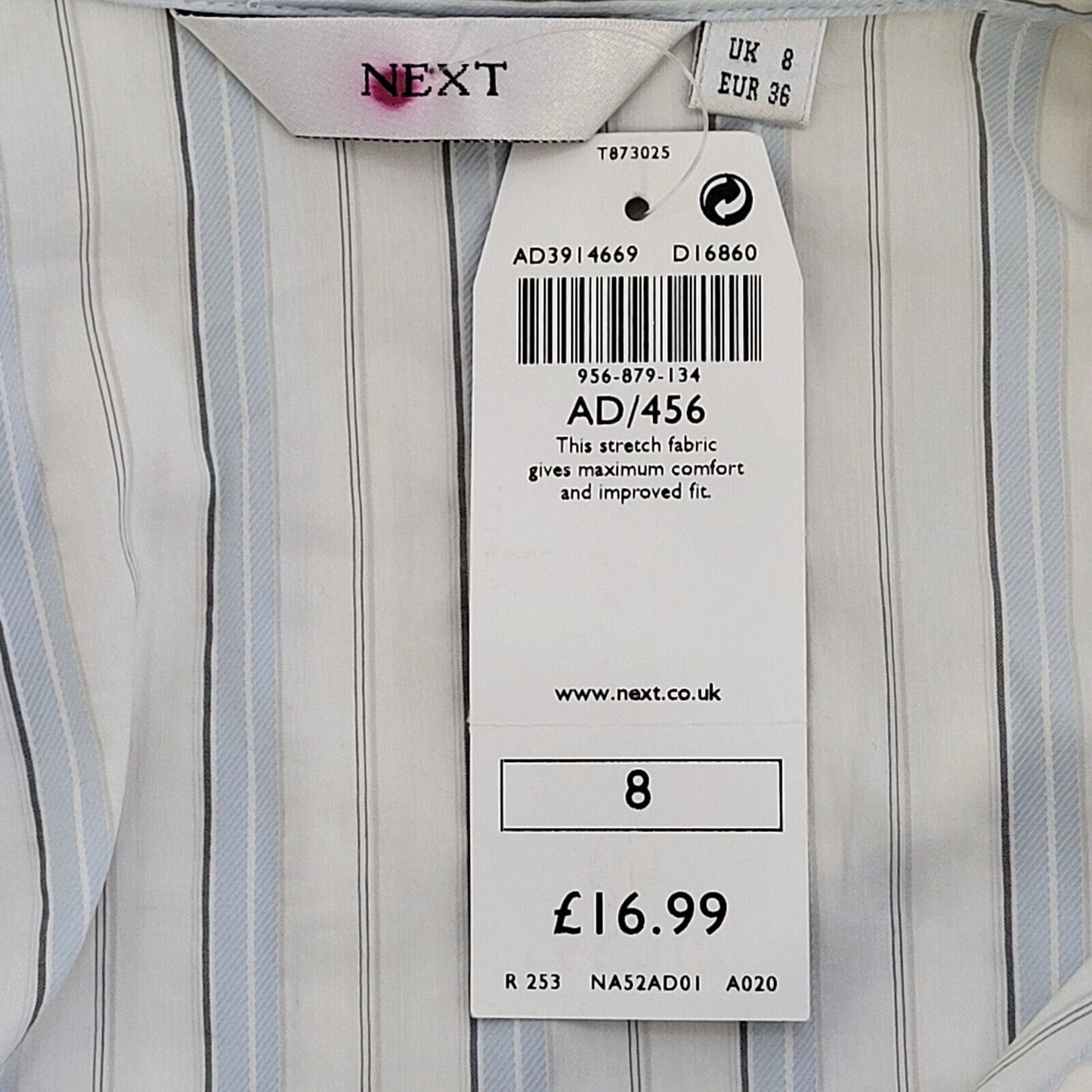 Next White Blue Striped Shirt Uk Women's 8 Bnwt G615