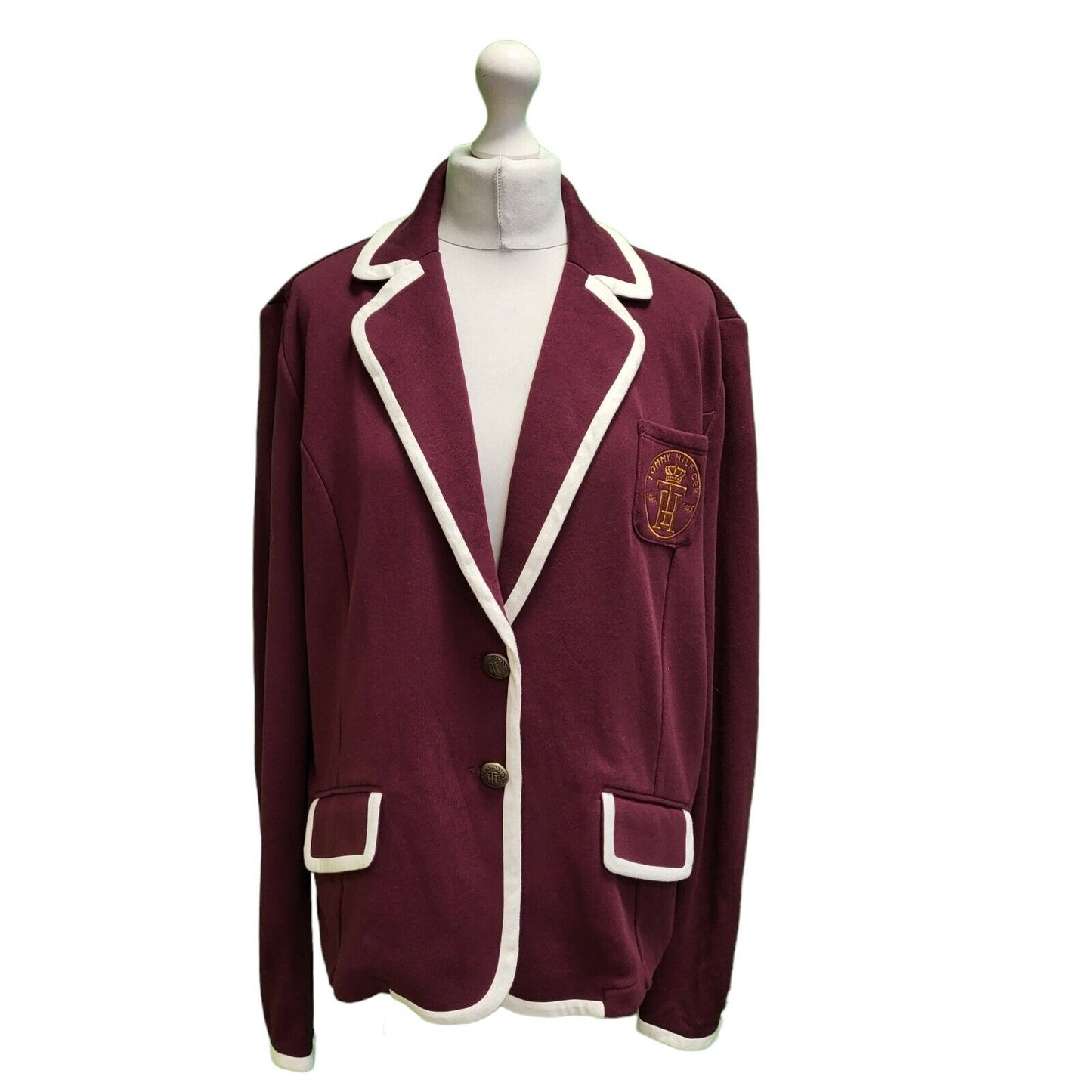 Tommy Hilfiger Burgundy Button Collared Suit Jacket Uk Women's 14 xL H719